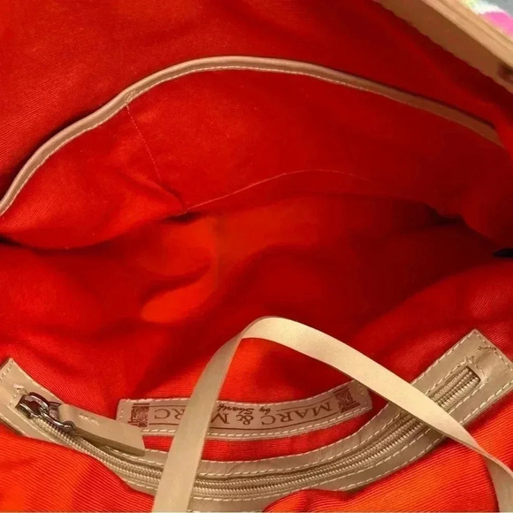 Sharif Marc & Marc Striped Beaded Floral Patch Large Leather/Canvas Tote Bag - Picture 4 of 15